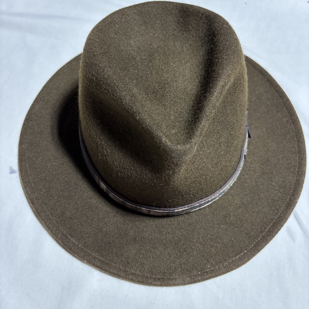 Broner Men's Hat Brown L Lite‎ Felt 100% Wool Camo Accent Cowboy Water Repellent